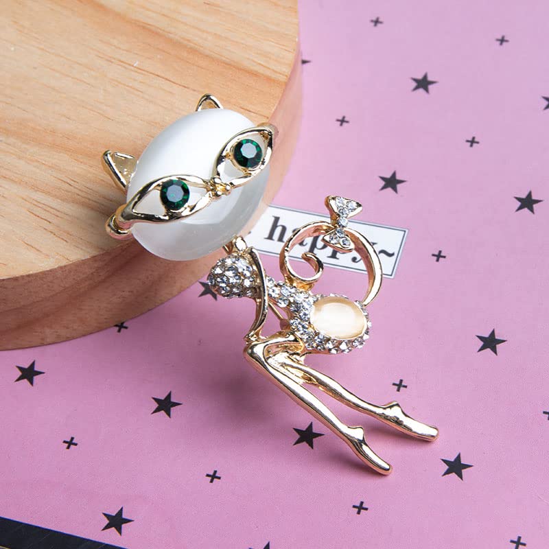 Image of Wixine 2Pcs Fashion Opal Rhinestone Wear Glasses Cat Brooches Cute Sexy Cat Pins and Brooches Wedding Accessories