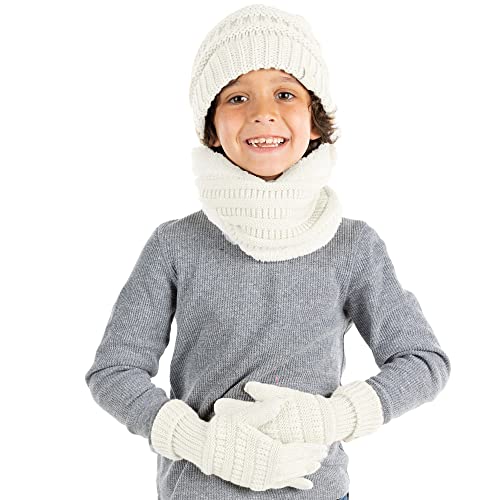 Funky Junque Kids Matching Winter Solid Ribbed Beanie Cap, Fleece Lined Neck Warmer, Stretchy Toddler Gloves Bundle2