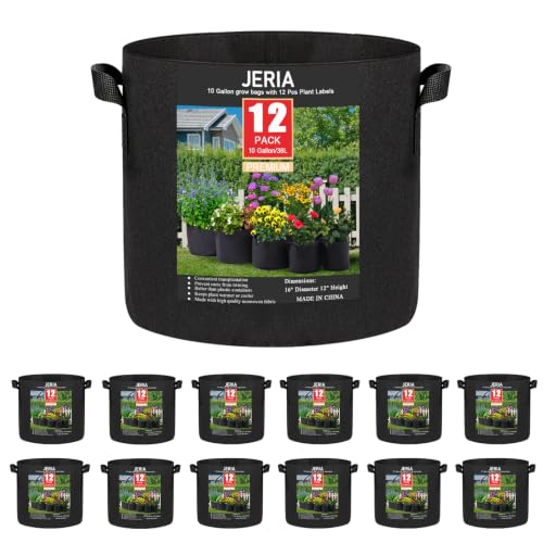 JERIA 12-Pack 10 Gallon Grow Bags, 300G Thickened...