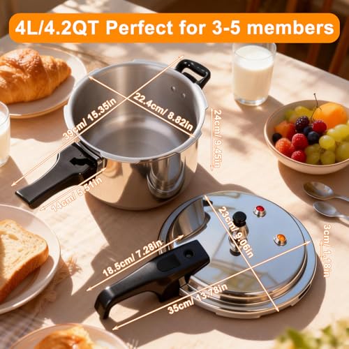 Image of DOITOOL 4.2 Quart Aluminum Pressure Cooker Stovetop Fast Cooking Pot Pressure Canner Compatible for Induction Cookers and Gas Stoves, Silver (4L)