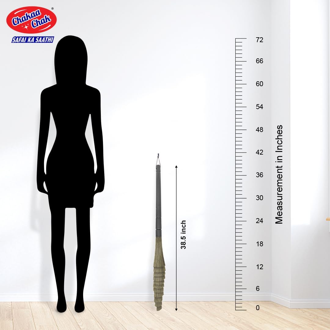 Chakaachak Indian Style Non Dust Broom for Indoor Sweeping, Extra Large | Made with Flagged Fibres | Washable and Durable