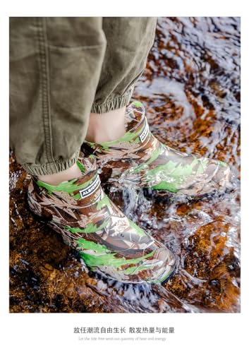 Camo Ankle Deck Boots for Men Waterproof Boat Fishing Short Rubber Booties Lightweight Breathable Wide Non-slip Sole Comfort Wear Mud Walking Rain Water Shoes Hiking Camping Beach Gardening Sailing4