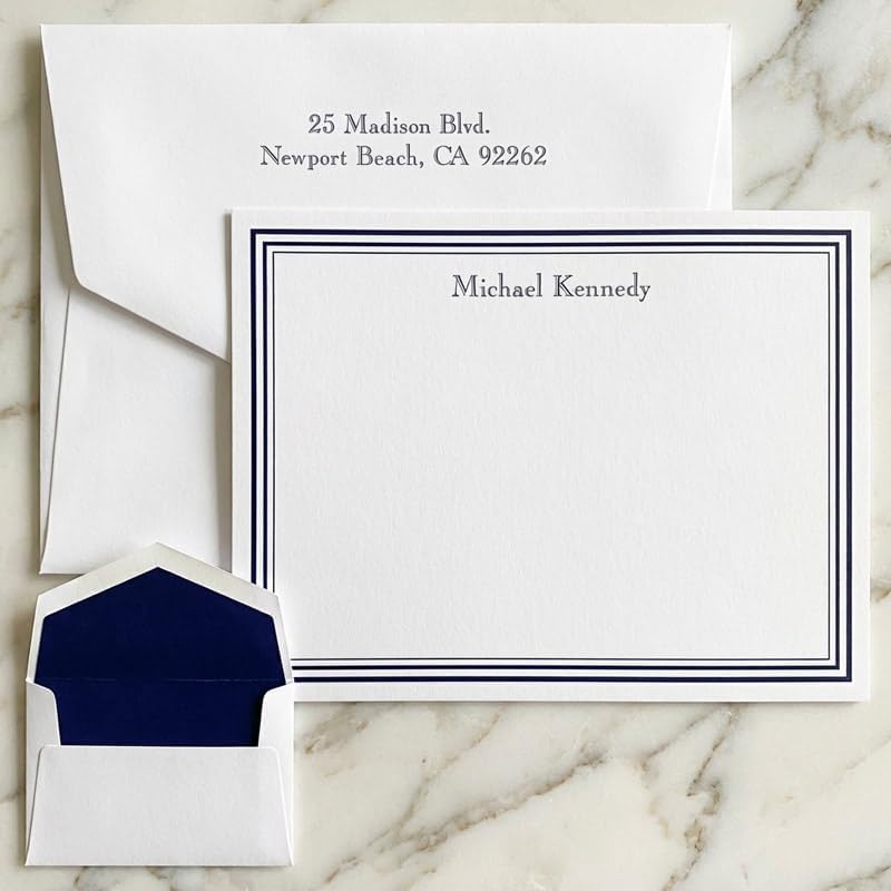 Personalized Colony Raised Ink Flat Cards with Matching Envelopes | 4.5" x 6.25" | Triple-Thick 140 lb Cardstock | Raised Ink Thermography | Custom Stationery | Set of 25 | Made in USA