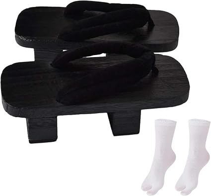 Japanese Wooden Clogs, Japanese Geta Shoes, Indoor And Outdoor Portable Casual Shoes, Comfortable Sandals for V, Black, 42