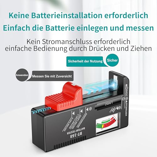 Dlyfull Batterietester – Batterie Tester für AA, AAA, C, D, 9V & 1.5V Knopfzellen – Akku Tester & Batterieprüfgerät ohne Strom – Präzises Batterie Messgerät für Haushalt & Profi (BT-168) 4