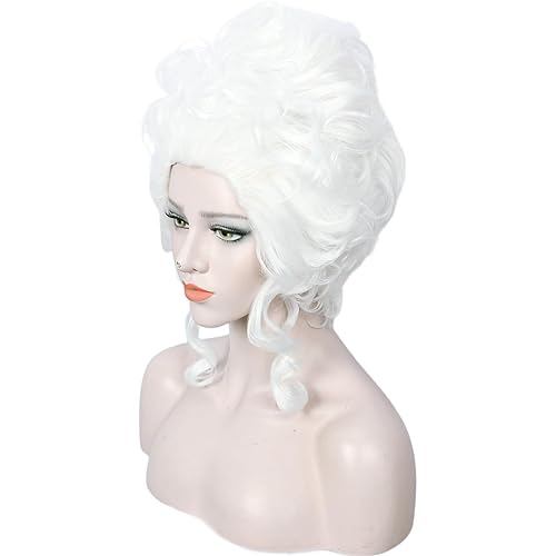 Miniatura 8 de Linfairy Peluca media roja y plateada para disfraz de Halloween peluca larga