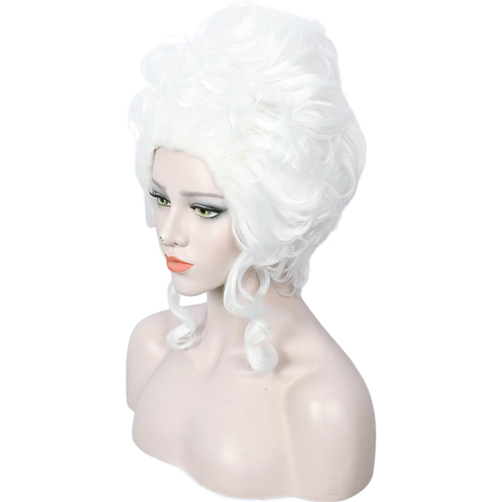 Linfairy Peluca de Cosplay de Halloween rizada del siglo 18 para adultos y mujeres en estilo victoriano (Blanco)