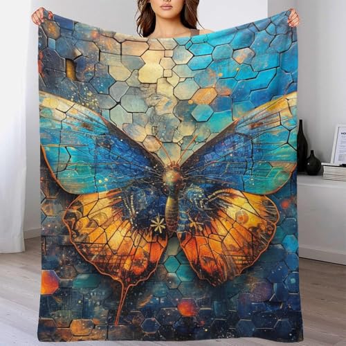 Couverture papillon bleu en microfibre 100x130 cm pour lit et canapé