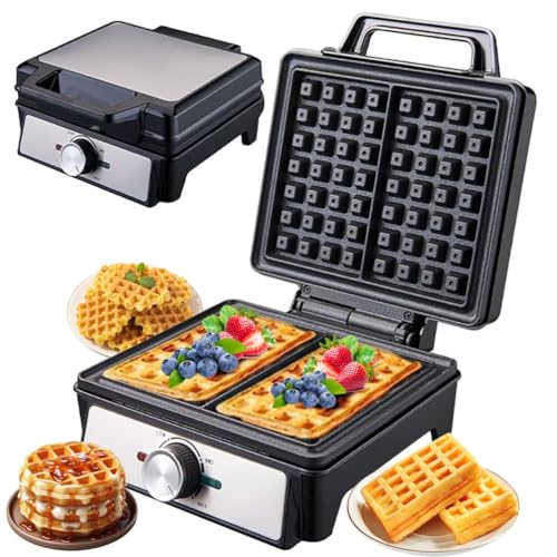 Waffle Maker Elettrico da 1600 W - Piatti Doppi, Controllo della Temperatura Regolabile, Guardia Antiaderente e Overflow - per Waffle belgi, frittelle, Formaggio grigliato, Hamburger