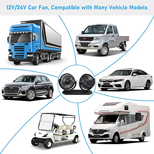 Tripole Car Fan 12V / 24V Portable Auto Cooling Fan Dual Head Rotatable Vehicle Fan 3 Speeds Strong Wind Air Circulation Fan For Car Dashboard Electric Fan For Truck Suv Sedan Rv Van Boat Golf Cart #TOP1