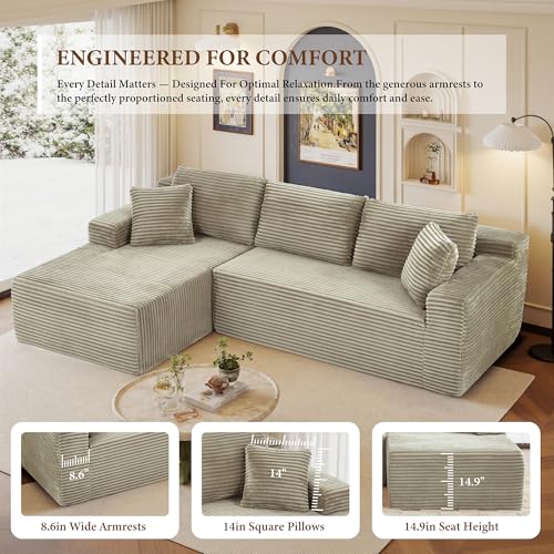 Image of 96 inch Sectional Couches for Living Room Cloud Couch Sofa with L-Shape Upholstered Boneless Couchs Modern Modular Sectional Couch with Chaise (Camel, 95 inch W+Left Facing Chaise+2Seaters)