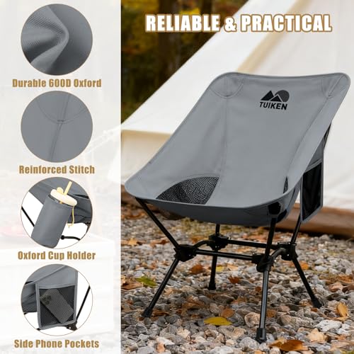 Image of Ultralight Camping Chair Backpacking Chair, Portable Camp Chair with Cup Holder & Storage Bag, Lightweight Compact Folding Chair for Hiking, Travel, Picnic Mountaineering-Grey