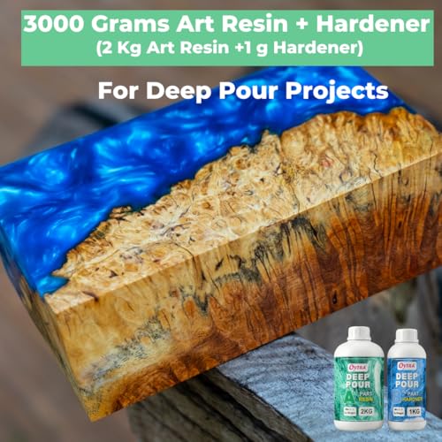 Image of Oytra Deep Pour Casting Epoxy Resin & Hardener 2:1 Ratio Crystal Clear Transparent Liquid for Wood River Table Top Large Mould Casting Preservation & DIY Art Projects High Gloss Finish (3 Kg)