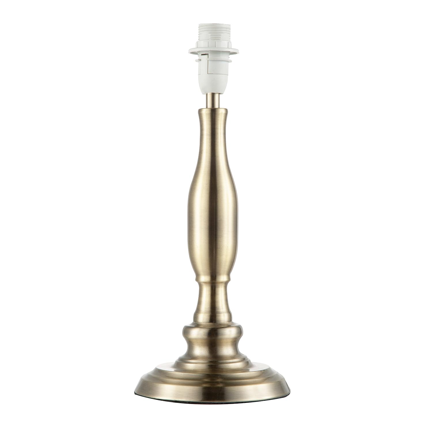 Happy Homewares Classic Antique Brass Table Lamp Base with Curvy Metal Stem Design | 1 x E14 7w | 35cm Height | Clear Cable and Inline Switch