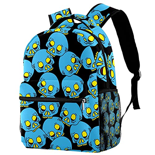 Sac à dos voyage tête de mort bleu rétro confortable avec filet gourde
