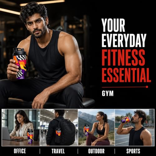 Image of SLOVIC Steel Shaker For Gym [750 ML] | Gym Bottles For Men | Gyms Shaker for Men | Odor Free Protein Shaker Bottle For Protein Shake, Leakproof Stainless Steel Shakers Bottle For Exercise | 4D Design
