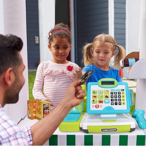 Image of FS Pretend Play Calculator Cash Register Toy as Preschool Gift for Kids, Classic Count Toy with Sound, Microphone, Scanner, Pretend Credit Card, Play Food for Boys & Girls,45 Pieces, Ages 3 4 5 6 7
