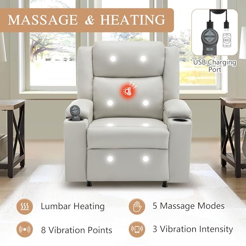 Sillón reclinable cómodo beige con masaje y almacenamiento miniatura 3