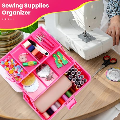 Image of SMMYMGF 3-Layer Tackle Box Organizer, Storage Tool Box,Art & Crafts Case,Sewing Supplies Organizer,Fishing Tackle(pink)