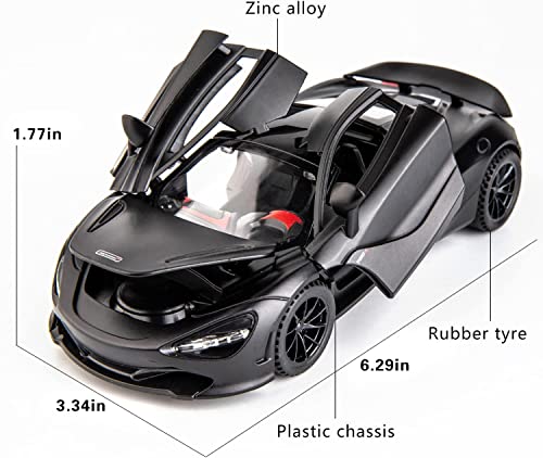 Image of WireScorts 1:32 Diecast Car Model MCLAREN 720s Alloy Toy Car Pull Back with Light and Sound Toy Vehicle for Girls Boys Adults Gift - Black