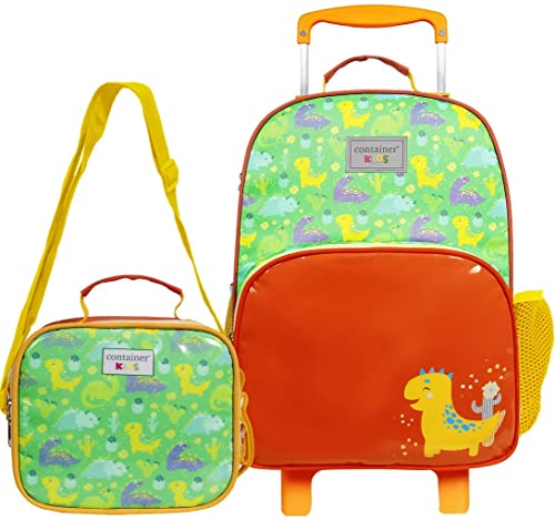 Mochila De Rodinha Infantil Escolar Dinossauro Menino Lancheira Térmica Reforçada Dermiwil