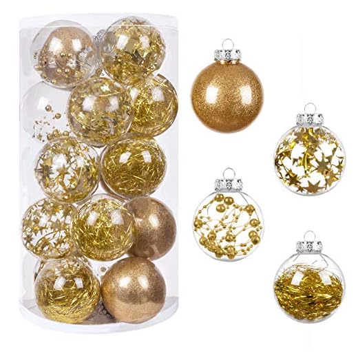 HBlife 24 Pcs Christmas Decorations Ornaments, 4 Styles Gold Christmas Tree Balls , 2.76 inches Shatterproof Ornaments Set for Outdoor Indoor Holiday Wedding Party