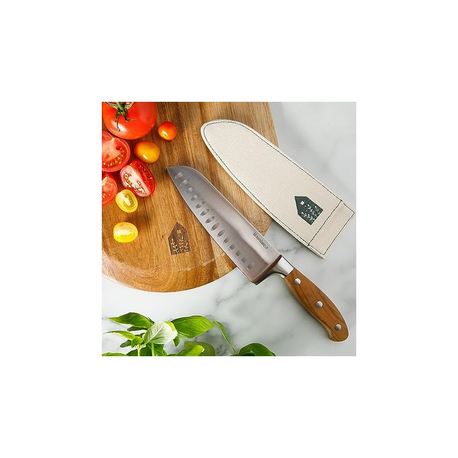 Oprah's Favorite Things - 7 Inch German Steel Santoku Knife W/Italian Olive Wood Forged Handle