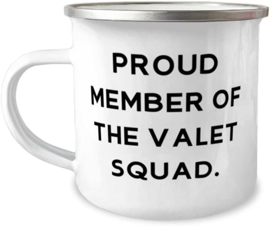 PROUD MEMBER OF THE VALET SQUAD. 12oz Camper Mug, Valet Present From Boss, Sarcasm For Men Women, Valet keychain, Valet parking, Car key holder, Personalized valet keychain