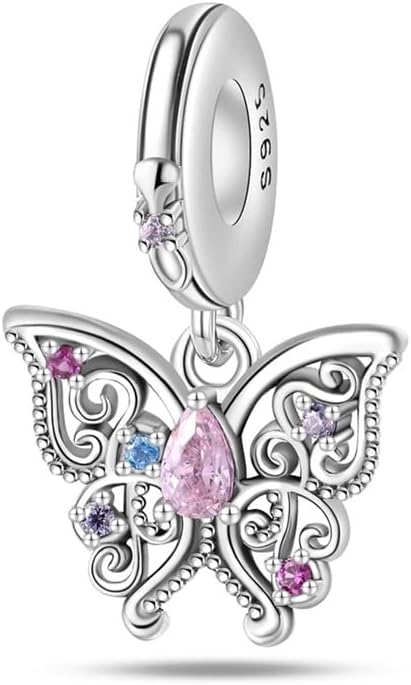CYCUFF 925 Sterling Silver Charms Suitable for Bracelets Charms Beads, Charm Necklaces Jewellery Gift for Women Family Friends (Romantic Classic Butterfly Charm)