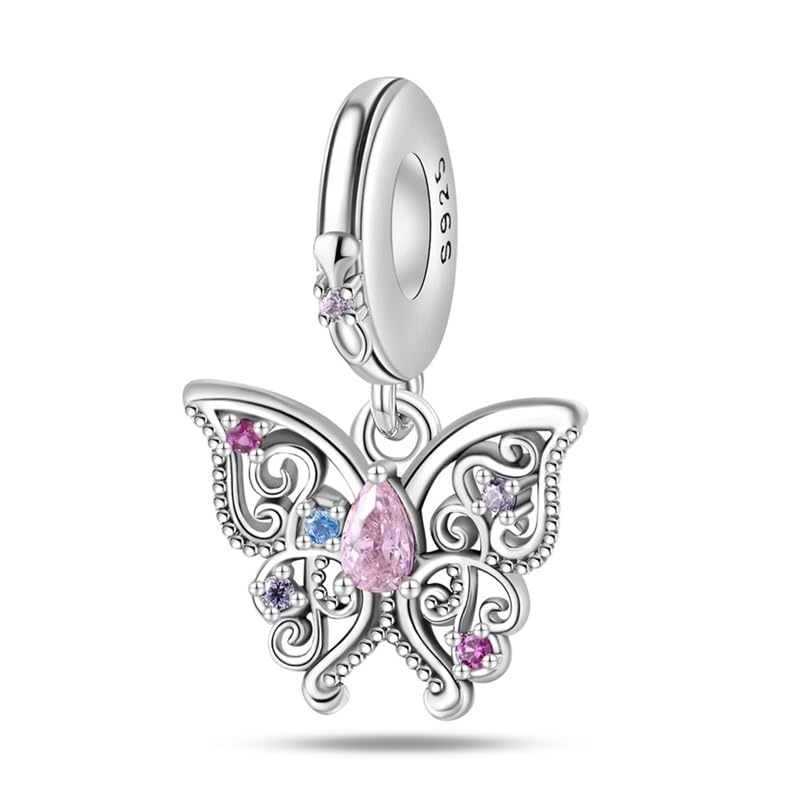 CYCUFF 925 Sterling Silver Charms Suitable for Bracelets Charms Beads, Charm Necklaces Jewellery Gift for Women Family Friends (Romantic Classic Butterfly Charm)