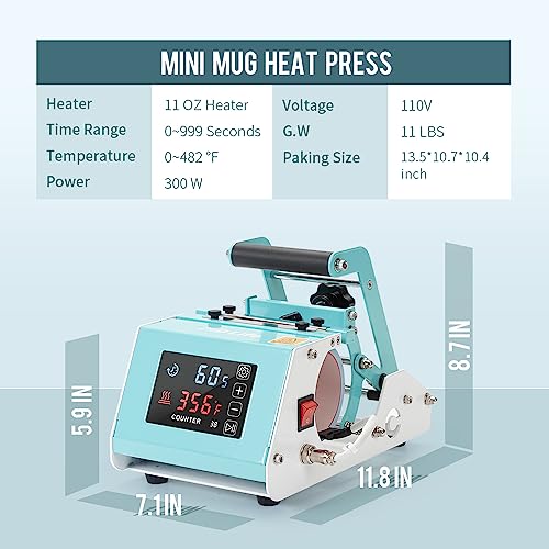 Pyd Life PL12MP-2-UK 110 V Mini Mug Heat Press Machine Mint Green Tumbler Heat Press Machine Touch Screen thumb #7