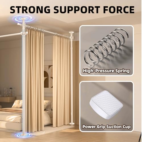 Image of Room Divider, Tension Curtain Rod No Drilling,4-10ft(H) 28-140inch(W) Wall Divider for Room Separation, Heavy Duty Room Partition Separator, Adjustable Folding Privacy Screens,White