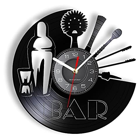 Personalised NO Ticking Bar Cut Vinyl Record Wall Clock Wine Shaker Buffet Tableware Diet Bar Modern Wall Watch Man Cave Decor Bartender's Gift Men Cover