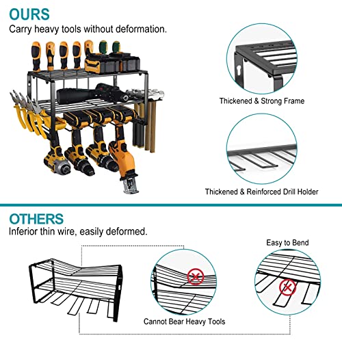 Amoowis Power Tool Organizer, Drill Holder Wall Mount, Heavy Duty Tool Holder, Power Tool Storage Rack, Cordless Tool Organizer, Garage Organization And Storage, Utility Racks Tool Shelf With Hangers #TOP3