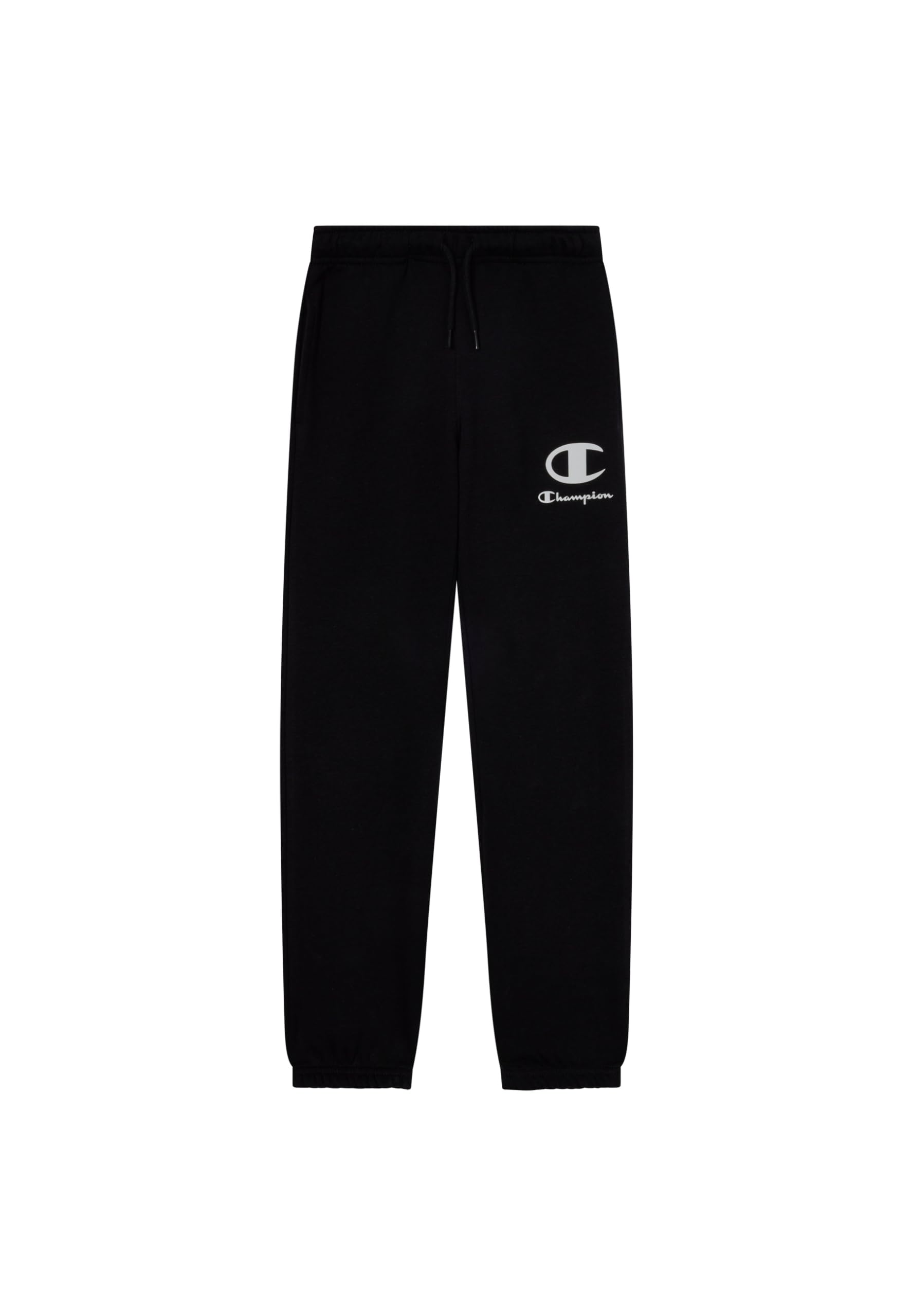 Champion Boys' Fleece Rib Cuff Jogger Pants, Ultra-Light Fleece, Soft and Warm, Elastic Waistband with Drawcord, Printed Logo, Front Pockets, Regular fit Black