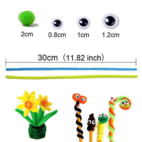 VICOVI 200 PCS Pipe Cleaners Craft in 10 Colors Chenille Stems with 20 Pom Poms & 60 Wiggle Eyes for DIY Art Creative Crafts Decorations School Projects (6 mm x 12 Inch) Fun DIY Art