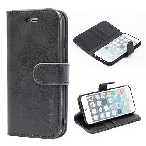 Mulbess Handyhülle für iPhone 6s Hülle Leder, iPhone 6s Handy Hüllen, Vintage Flip Handytasche Schutzhülle für iPhone 6 / 6s (4.7 inch) Case, Schwarz