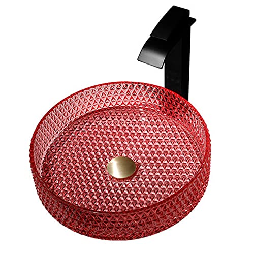 Vasque ronde en verre pour comptoir de salle de bain - Design flash rouge 395 x 395 x 105 mm