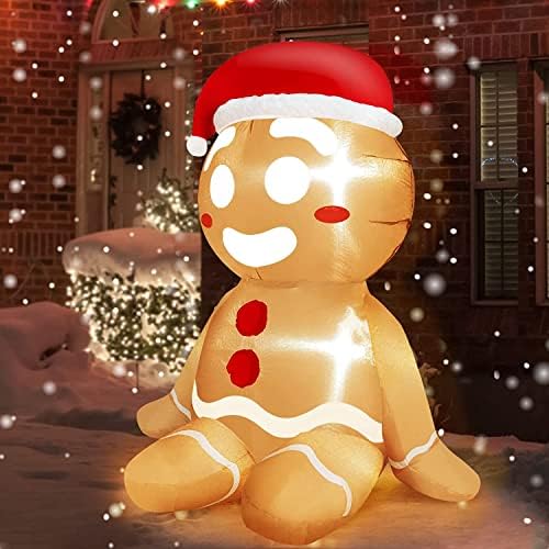 TURNMEON 3.5 Ft Christmas Inflatables Sitting Gingerbread Man Outdoor Christmas Decoration, Lighted Blow Up Santa with Xmas Hat LED Lights Xmas Decor Holiday Yard Lawn Garden Home Party Indoor Outside