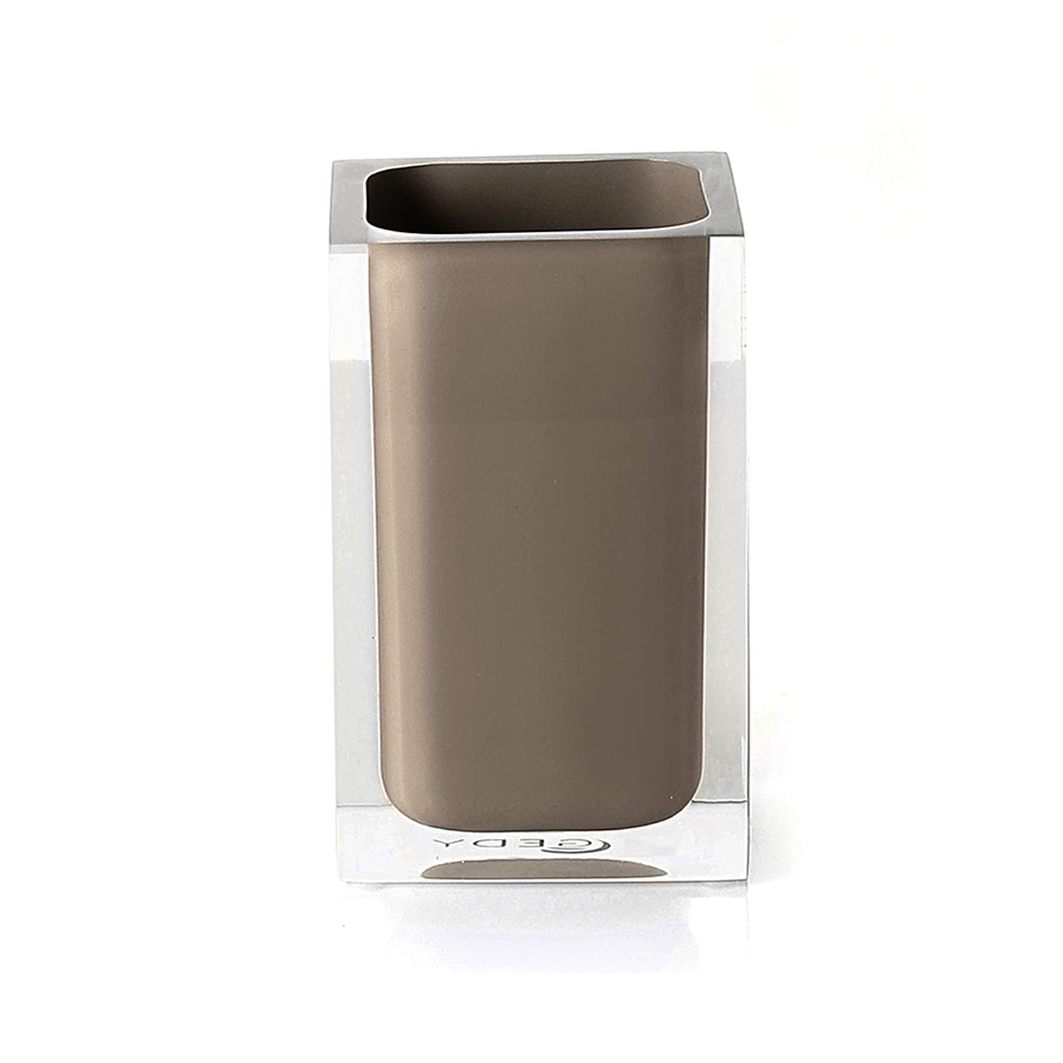 Gedy Taupe Auckland Bathroom, Dimensions And Weight: 11 X 7.2 X 7.2 Cm & 0.25 Kg, Transparent Resin Toothbrush Holder, R&D Design, Handmade, 2 Years Warranty, Unique