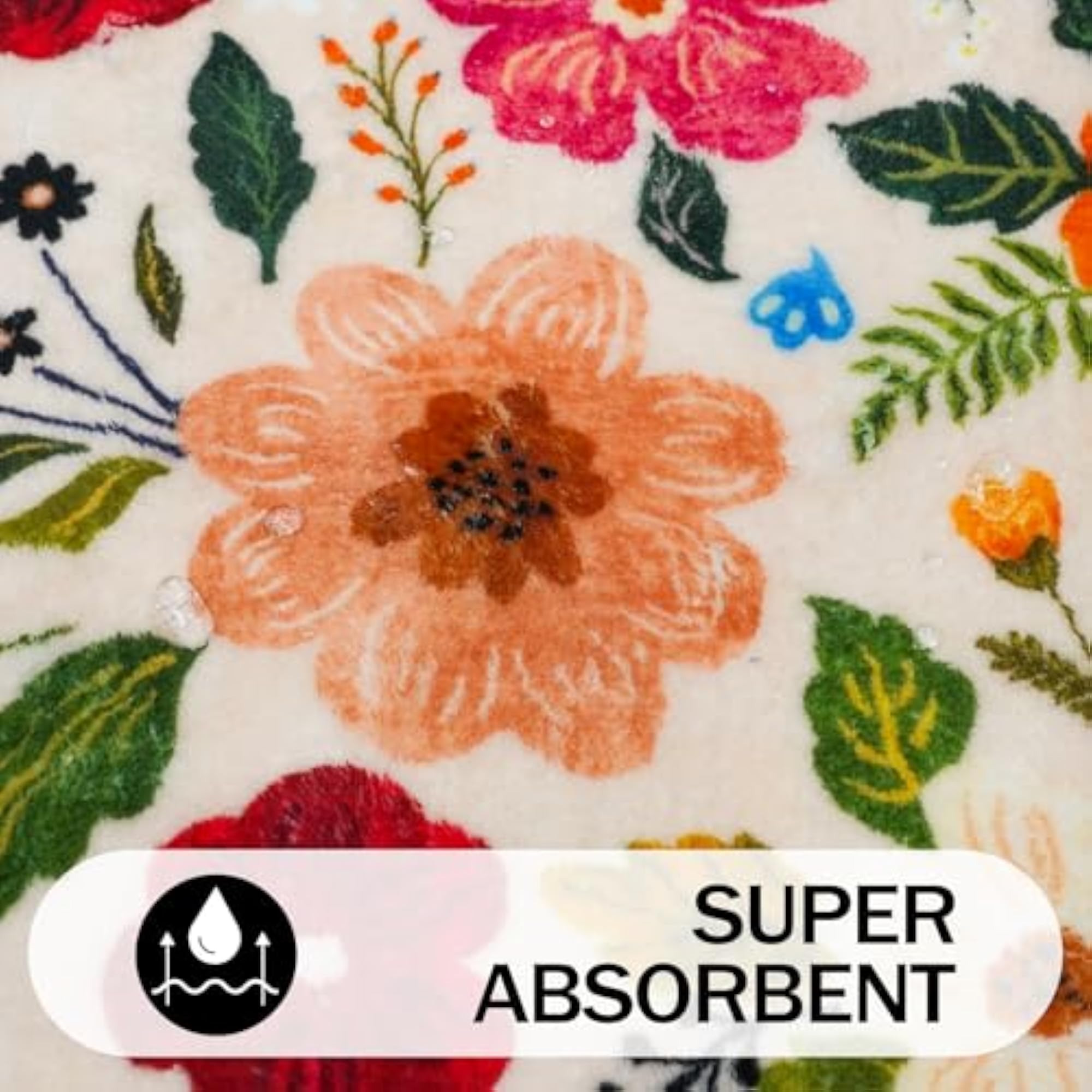 Floral Bath Mat 27x17, Soft Washable Rug
