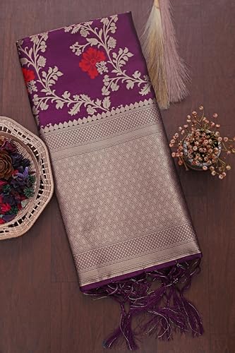 Image of DEVANGI Women's Woven Jacquard Banarasi Silk Printed Dupatta /Chunni with Meena Work, Width 1 Meter, Length 2.5 Meter
