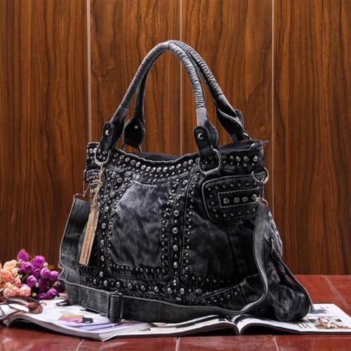 Image of Designer Denim Handbags for Women Hobo Tote Bag Crossbody Denim Purses Blue Jean Shoulder Bag