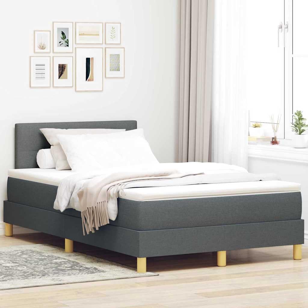 vidaXL Lit à Ressorts avec Matelas Gris foncé 120 x 190 cm Tissu, Mobilier de Chambre stylé, tête de lit Ajustable, Lits Modernes, Matelas en Mousse fermeté Moyenne, Cadre rectangulaire