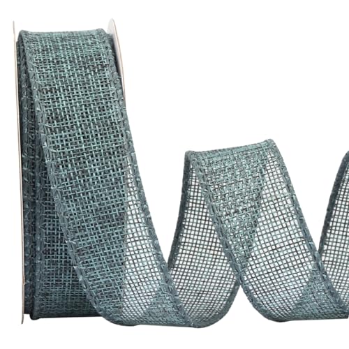 Fondersy 9-Meter Teal Burlap Ribbon Wired Burlap Ribbon, 25mm Width for Gift Wrapping Floral Arrangements, Wreath Making - Image 2
