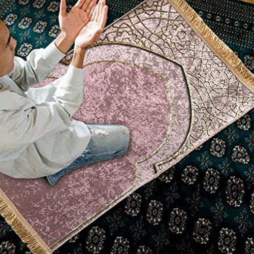 YindiMister 古典的なイスラム教徒の祈りの敷物刺繍ラマダンギフト結婚式の装飾のためのイード廊下キャンプ, ピンク [5]