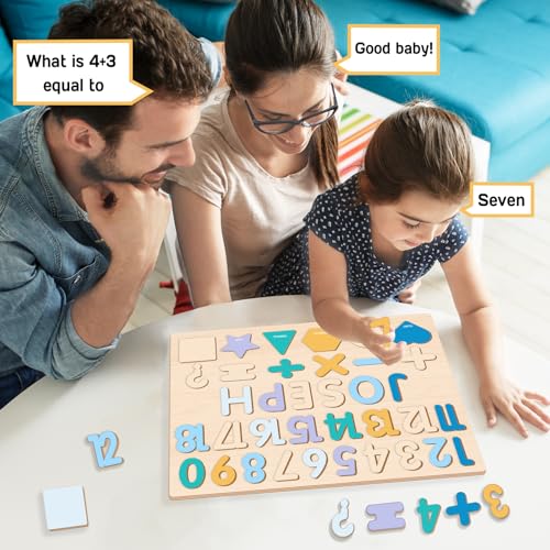 Image of Personalized Name Puzzle for Toddlers 1-3 Wooden Alphabet Shape Number, Montesorri Toys for 1 Year Old 2 3 4 5, Customized Baby Gifts 1st Birthday for Girls & Boys Preschool Educational