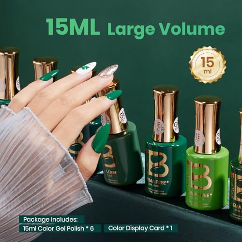 Image of Beetles Green Gel Nail Polish - HEMA-Free 15ML Full Size 6 Colors Light Emerald Dark Green Glitter Color Gel Nail Polish Set Soak off UV Led Lamp Needed Manicure DIY Salon Home Gifts for Women