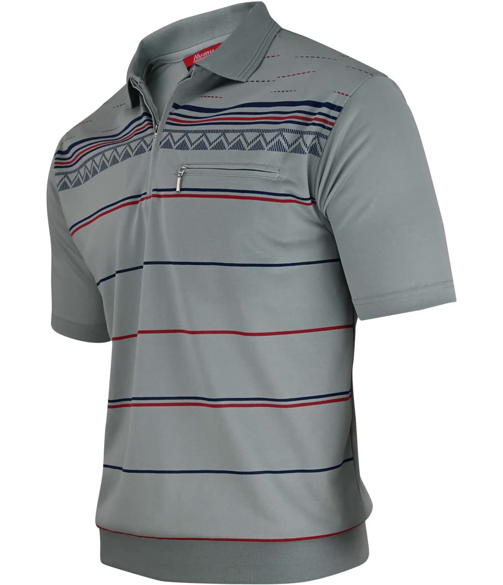 Soltice Men's Short Sleeve Polo Shirts Striped Blouson Shirts with Chest Pocket Cotton Mix Sizes M to 3XL