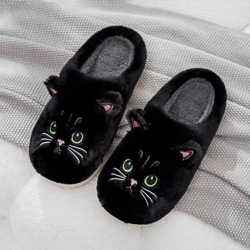 Puimentiua Winter Katze Hausschuhe,Damen Plüsch Hausschuhe,Kuschel Lustig Tiere Schuhe,Cat Slippers (44-45 EU)
